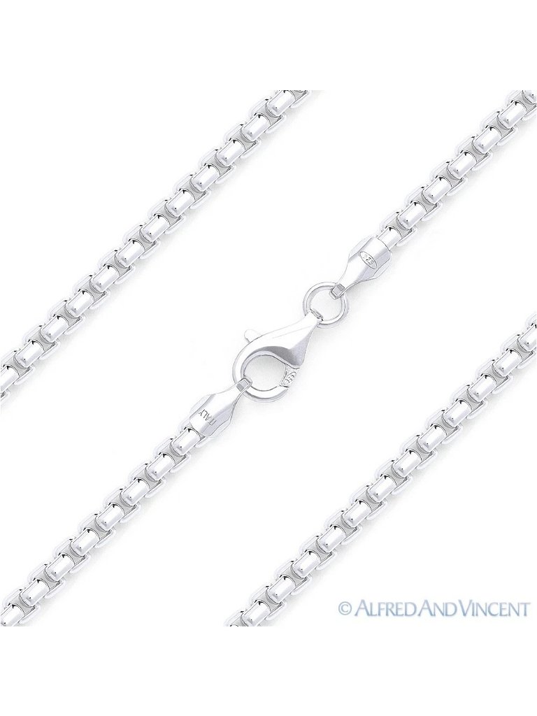 2mm Rounded Mirror-Box Link Italian Chain Necklace In .925 Sterling Silver 16"